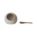 Stoneware Salt Cellar w/Mango Spoon