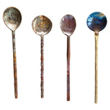 Copper Spoons, Hand-Forged Set of 4 in Drawstring Bag